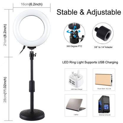 PULUZ 6.2 inch 16cm USB 10 Modes 8 Colors RGBW Dimmable LED Ring Vlogging Photography Video Lights + Round Base Desktop Mount with Cold Shoe Tripod Ball Head(Black) - Ring Light by PULUZ | Online Shopping UK | buy2fix