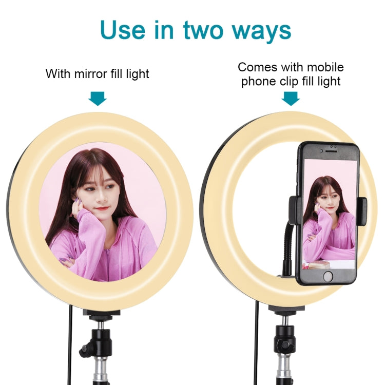 PULUZ 7.9 inch 20cm Mirror Light+ 1.1m Tripod Mount USB 3 Modes Dimmable Dual Color Temperature LED Curved Light Ring Vlogging Selfie Photography Video Lights with Mirror & Phone Clamp(Black) - Consumer Electronics by PULUZ | Online Shopping UK | buy2fix