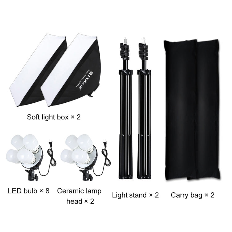 PULUZ Softbox Lighting Kit 2 PCS 50x70cm Professional Photo Studio Photography Light Equipment with 8 x E27 20W E27 Socket Bulb Photography Lighting Kit for Filming Portrait Shooting / Fashion Advertising Photography(US Plug) - Stand Bracket by PULUZ | Online Shopping UK | buy2fix