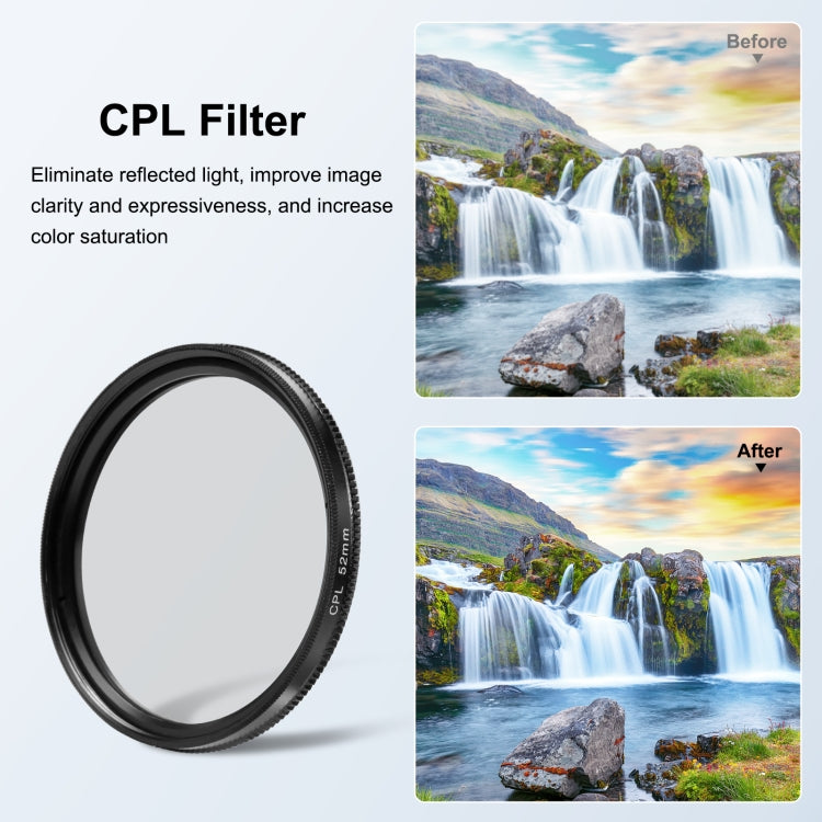 PULUZ 52mm CPL + UV Lens Filter with Adapter Ring for GoPro HERO12 Black /11 Black /11 Black Mini /10 Black /9 Black - Lens Adapter by PULUZ | Online Shopping UK | buy2fix