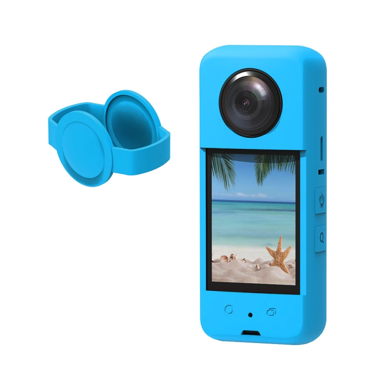 For Insta360 X3 PULUZ Silicone Protective Case with Lens Cover(Blue) - Case & Bags by PULUZ | Online Shopping UK | buy2fix