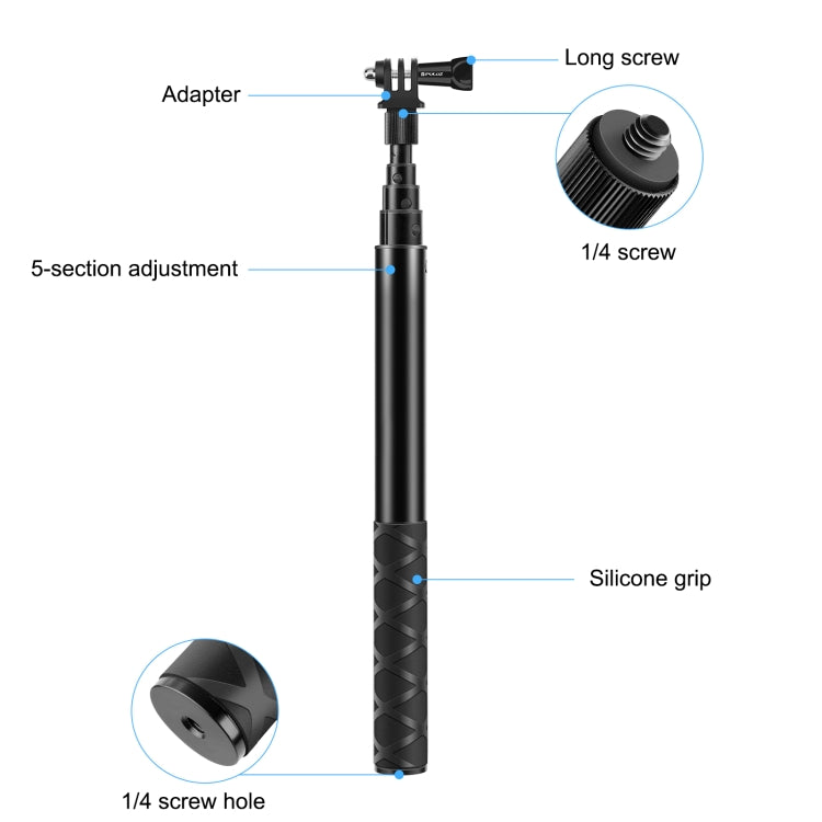 PULUZ 110cm Metal Selfie Stick Monopod with Invisible Adapter Base & Screw for Insta360 One RS / X2 / X3 - DJI & GoPro Accessories by PULUZ | Online Shopping UK | buy2fix