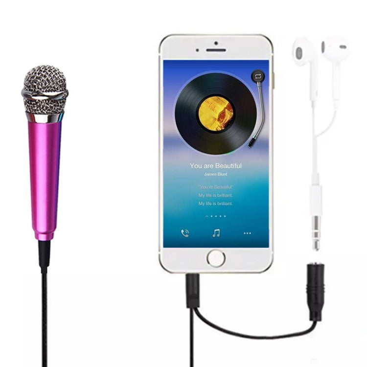 3.5mm Male + 3.5mm Female Ports Mini Household Mobile Phone Sing Song Metal Condenser Microphone, Compatible with IOS / Android System(Magenta) - Apple Accessories by buy2fix | Online Shopping UK | buy2fix