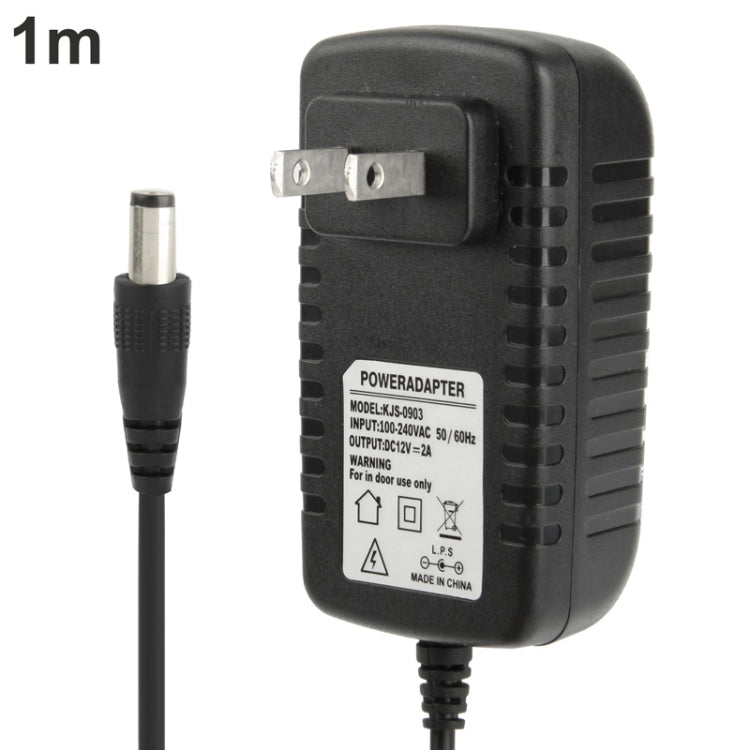 High Quality US Plug AC 100-240V to DC 12V 2A Power Adapter, Tips: 5.5 x 2.1mm, Cable Length: 1m(Black) - Consumer Electronics by buy2fix | Online Shopping UK | buy2fix