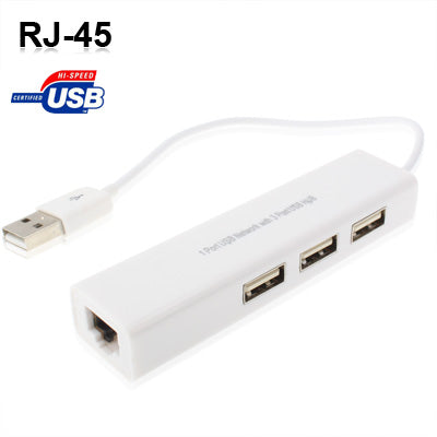 1 Port USB Network With 3 Port USB Hub To Female RJ45 Ethernet Lan Adapter Card(White) -  by buy2fix | Online Shopping UK | buy2fix