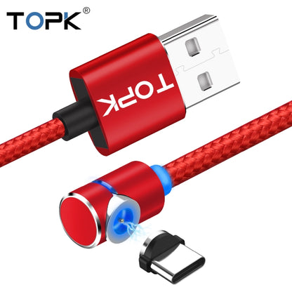 TOPK 1m 2.4A Max USB to USB-C / Type-C 90 Degree Elbow Magnetic Charging Cable with LED Indicator(Red) - Mobile Accessories by TOPK | Online Shopping UK | buy2fix