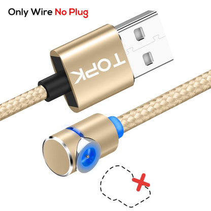 TOPK 1m 2.4A Max USB to 90 Degree Elbow Magnetic Charging Cable with LED Indicator, No Plug(Gold) - Mobile Accessories by TOPK | Online Shopping UK | buy2fix
