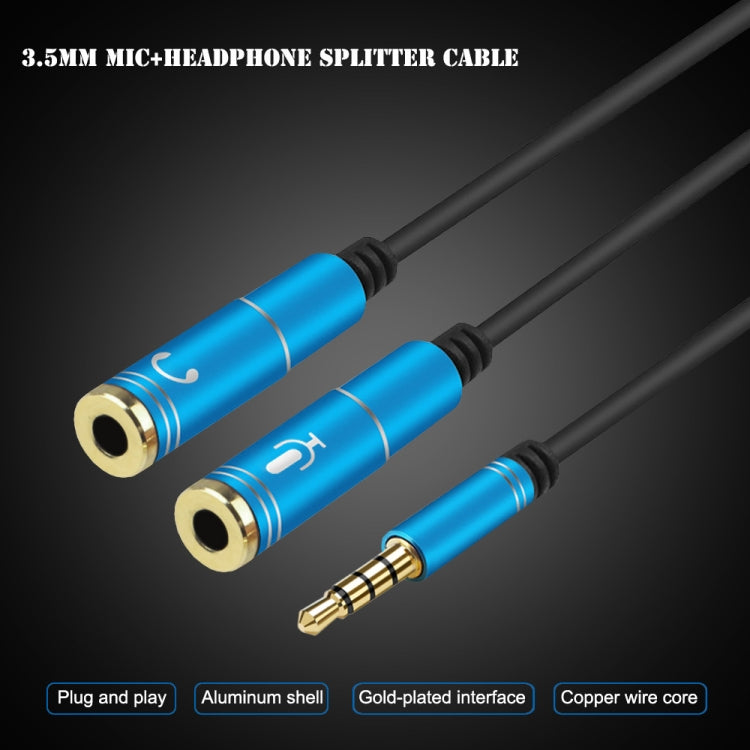 2 in 1 3.5mm Male to Double 3.5mm Female TPE High-elastic Audio Cable Splitter, Cable Length: 32cm(Blue) - Cable & Splitter by buy2fix | Online Shopping UK | buy2fix