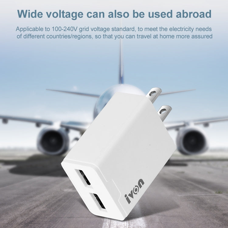 IVON AD38 5V 2.1A Dual USB Port Travel Charger, US Plug - USB Charger by IVON | Online Shopping UK | buy2fix