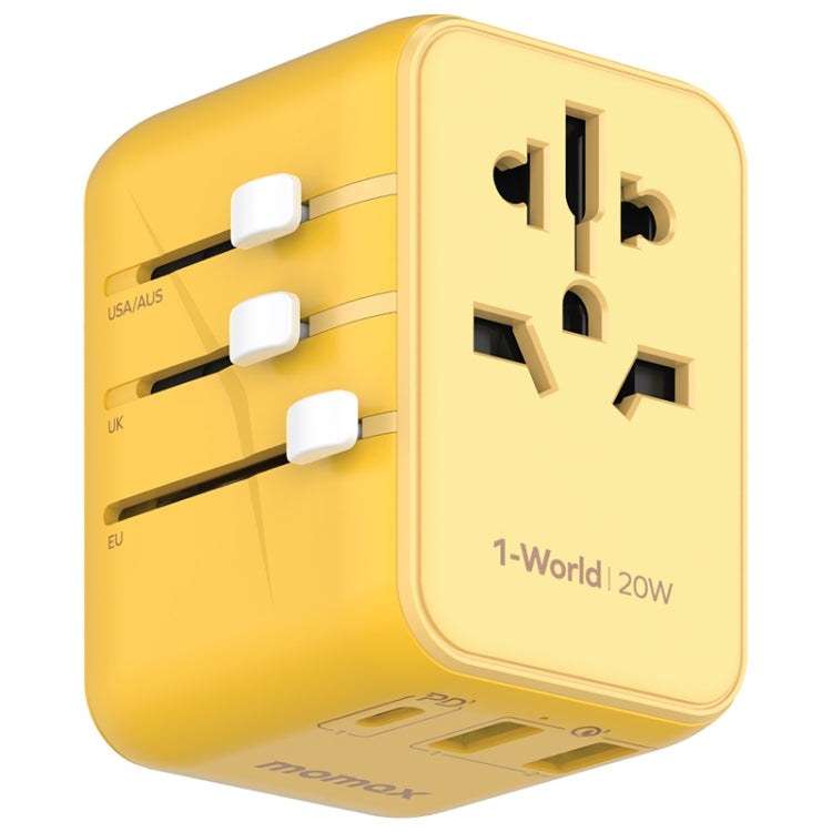 MOMAX UA11 1-World 20W PD Global Travel Fast Charger Power Adapter(Yellow) - International Plug Adaptor by MOMAX | Online Shopping UK | buy2fix