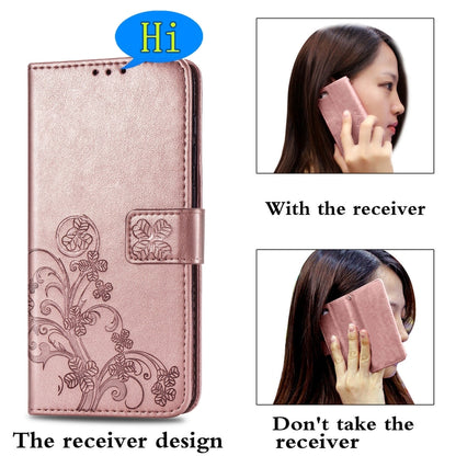 For Xiaomi Redmi 9A Four-leaf Clasp Embossed Buckle Horizontal Flip TPU + PU Leather Case with Lanyard & Card Slot & Wallet & Holder(Rose Gold) - Xiaomi Cases by buy2fix | Online Shopping UK | buy2fix