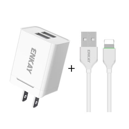 ENKAY Hat-Prince U008-1 10.5W 2.1A Dual USB Charging US Plug Travel Power Adapter With 2.1A 1m 8 Pin Cable - Mobile Accessories by ENKAY | Online Shopping UK | buy2fix
