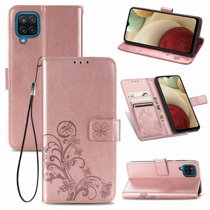 Four-leaf Clasp Embossed Buckle Mobile Phone Protection Leather Case with Lanyard & Card Slot & Wallet & Bracket Function For Samsung Galaxy A12(Rose Gold) - Samsung Accessories by buy2fix | Online Shopping UK | buy2fix