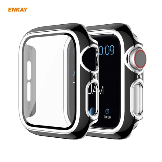 ENKAY Hat-Prince Full Coverage Electroplated PC Case + Tempered Glass Protector for Apple Watch Series 6 / 5 / 4 / SE 40mm(Black+Silver) - Watch Cases by ENKAY | Online Shopping UK | buy2fix