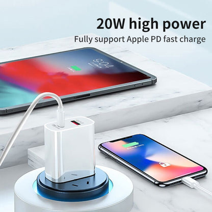 20W PD Type-C + QC 3.0 USB Interface Fast Charging Travel Charger with USB to 8 Pin Fast Charge Data Cable US Plug - Apple Accessories by buy2fix | Online Shopping UK | buy2fix