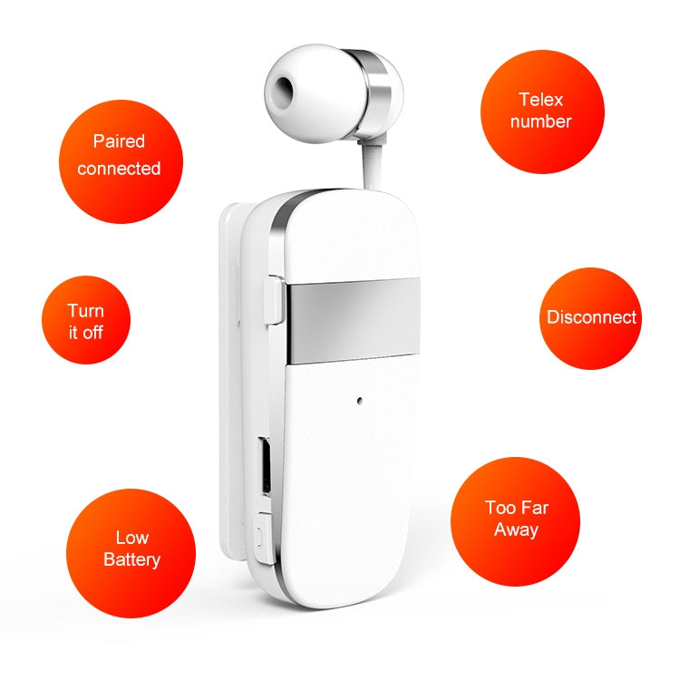 K53 Stereo Wireless Bluetooth Headset Calls Remind Vibration Wear-Clip Driver Auriculares Earphone For Phone(White) - Bluetooth Earphone by buy2fix | Online Shopping UK | buy2fix