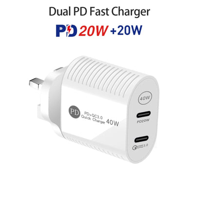 40W Dual Port PD / Type-C Fast Charger for iPhone / iPad Series, UK Plug(White) - Apple Accessories by buy2fix | Online Shopping UK | buy2fix