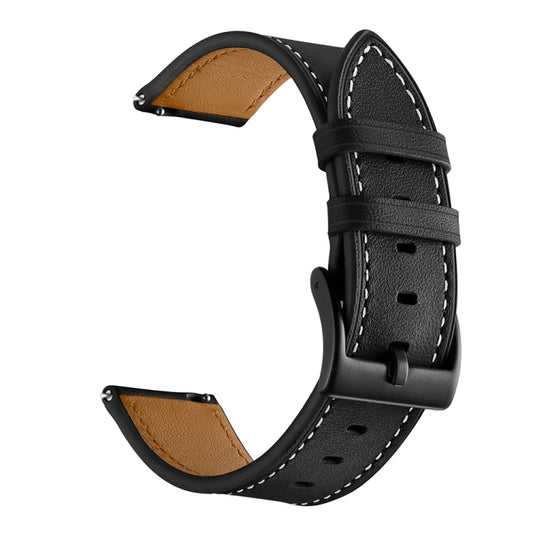 For Huawei Watch GT3 46mm / Watch GT Runner First Layer Leather Sewing Thread Watch Band (Black) - Smart Wear by buy2fix | Online Shopping UK | buy2fix