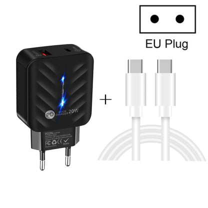 PD03 20W PD3.0 + QC3.0 USB Charger with Type-C to Type-C Data Cable, EU Plug(Black) - Mobile Accessories by buy2fix | Online Shopping UK | buy2fix