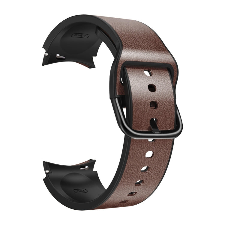 For Samsung Galaxy Watch 4 40mm 20mm Silicone Pasted Leather Watch Band(Dark Brown) - Smart Wear by buy2fix | Online Shopping UK | buy2fix