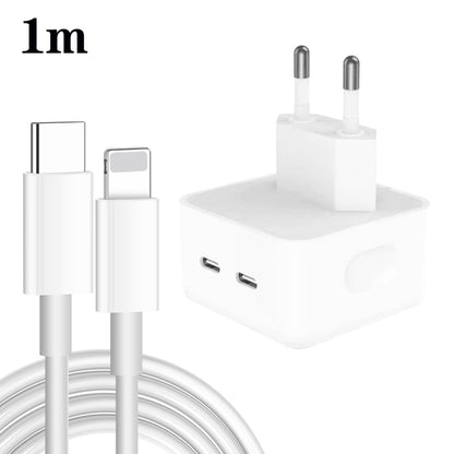 PD 35W Dual USB-C / Type-C Ports Charger with 1m Type-C to 8 Pin Data Cable, EU Plug - Apple Accessories by buy2fix | Online Shopping UK | buy2fix