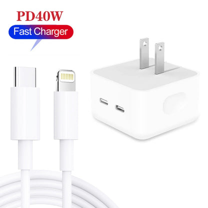 SDC-40W Dual PD USB-C / Type-C Ports Charger with 1m Type-C to 8 Pin Data Cable, US Plug - USB Charger by buy2fix | Online Shopping UK | buy2fix