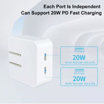 SDC-40W Dual PD USB-C / Type-C Ports Charger with 1.5m Type-C to 8 Pin Data Cable, US Plug - Apple Accessories by buy2fix | Online Shopping UK | buy2fix