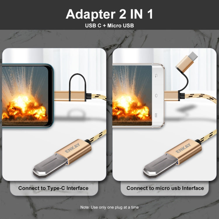 ENKAY ENK-AT113 2 in 1 Type-C / Micro USB to USB 3.0 Nylon Braided OTG Adapter Cable(Gold) -  by ENKAY | Online Shopping UK | buy2fix