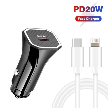 TE-P2 PD20W USB-C / Type-C Car Charger with Type-C to 8 Pin Data Cable(White) - Car Charger by buy2fix | Online Shopping UK | buy2fix