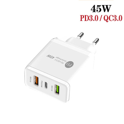 45W PD25W + 2 x QC3.0 USB Multi Port Charger with USB to Type-C Cable, EU Plug(White) - Mobile Accessories by buy2fix | Online Shopping UK | buy2fix