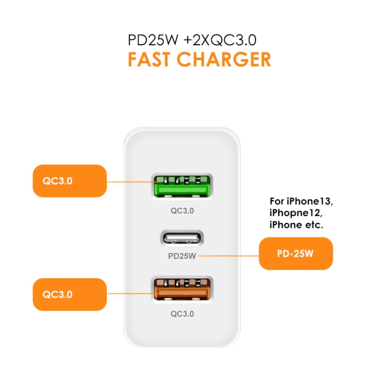 45W PD25W + 2 x QC3.0 USB Multi Port Charger with USB to Type-C Cable, EU Plug(Black) - Mobile Accessories by buy2fix | Online Shopping UK | buy2fix