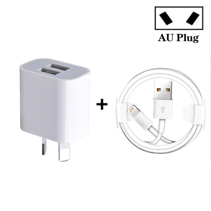 Mini Dual Port USB Charger with USB to 8 Pin Data Cable, AU Plug - Apple Accessories by buy2fix | Online Shopping UK | buy2fix