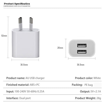 Mini Dual Port USB Charger with USB to 8 Pin Data Cable, AU Plug - USB Charger by buy2fix | Online Shopping UK | buy2fix