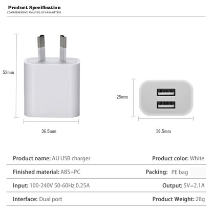 Mini Dual Port USB Charger with USB to Type-C Data Cable, AU Plug - Mobile Accessories by buy2fix | Online Shopping UK | buy2fix