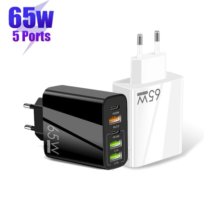 65W Dual PD Type-C + 3 x USB Multi Port Charger with 3A Type-C to Type-C Data Cable, EU Plug(Black) - Mobile Accessories by buy2fix | Online Shopping UK | buy2fix