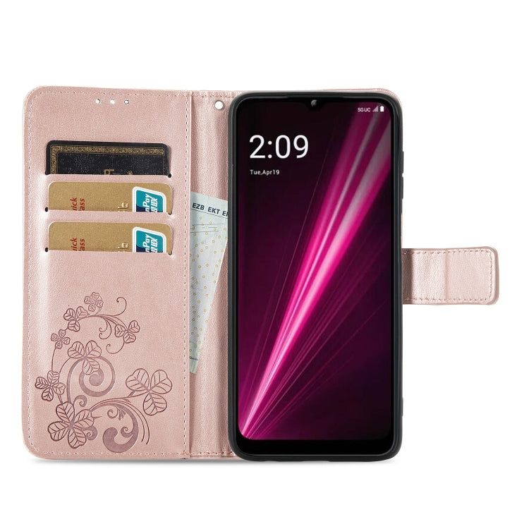 For T-Mobile Revvl 6 Pro 5G Four-leaf Clasp Embossed Buckle Leather Phone Case(Rose Gold) - More Brand by buy2fix | Online Shopping UK | buy2fix