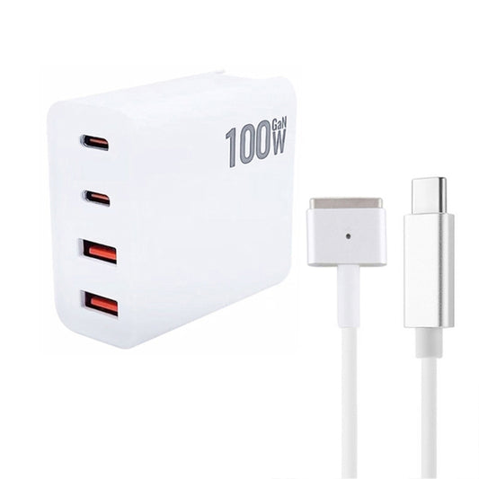 GaN 100W Dual USB-C/Type-C + Dual USB Multi Port Charger with  1.8m Type-C to MagSafe 2 / T Header Data Cable, Plug Size:US Plug - Cable & Adapter by buy2fix | Online Shopping UK | buy2fix