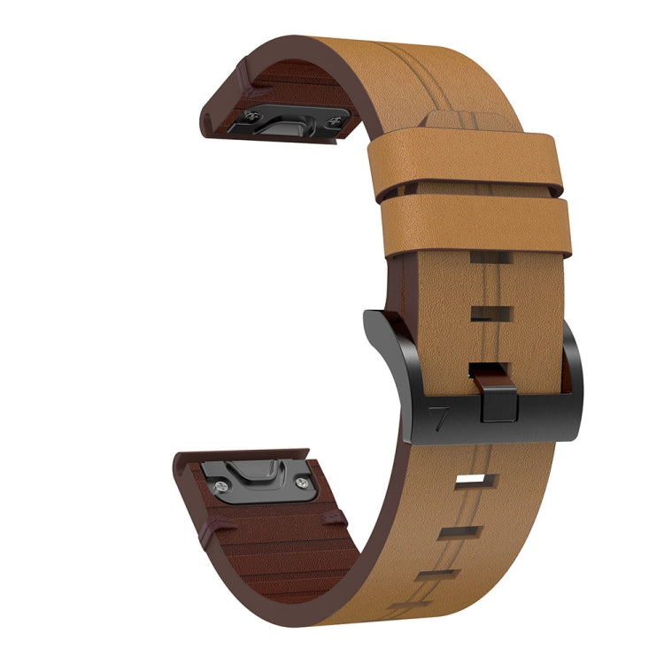 For Garmin Fenix 7 Sapphire Solar 22mm Leather Steel Buckle Watch Band (Light Brown) - Watch Bands by buy2fix | Online Shopping UK | buy2fix