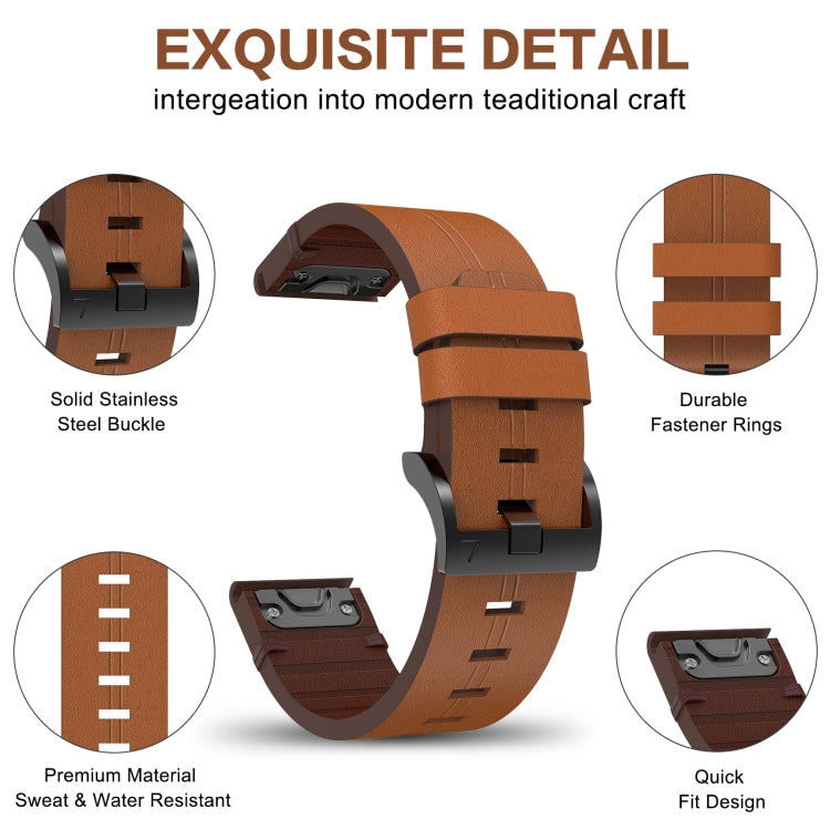 For Garmin Fenix 7 Sapphire Solar 22mm Leather Steel Buckle Watch Band (Light Brown) - Watch Bands by buy2fix | Online Shopping UK | buy2fix