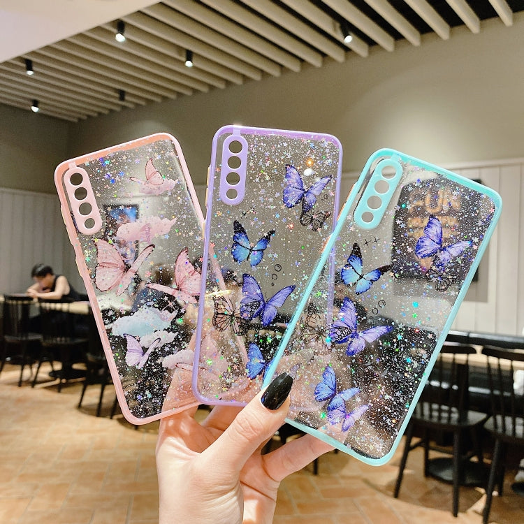 For Samsung Galaxy S22 5G Color Butterfly Glitter Epoxy TPU Phone Case(Pink) - Galaxy S22 5G Cases by buy2fix | Online Shopping UK | buy2fix