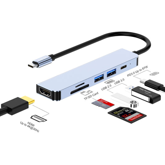 ENKAY Hat-Prince 6 in 1 Type-C Hub 4K HDMI Docking Station Adapter USB-C PD Quick Charge SD/TF Card Reader - Computer & Networking by ENKAY | Online Shopping UK | buy2fix