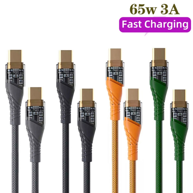 65W USB-C / Type-C to Type-C Transparent Fast Charging Data Cable, Length: 1m(Orange) -  by buy2fix | Online Shopping UK | buy2fix