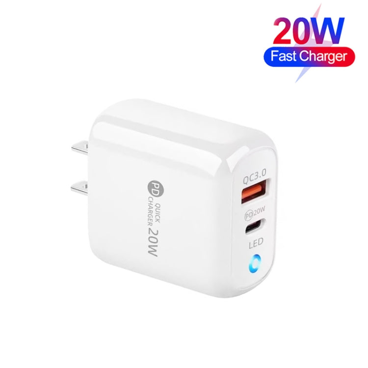 PD04 PD20W Type-C + QC18W USB Mobile Phone Charger with LED Indicator, US Plug(White) - USB Charger by buy2fix | Online Shopping UK | buy2fix