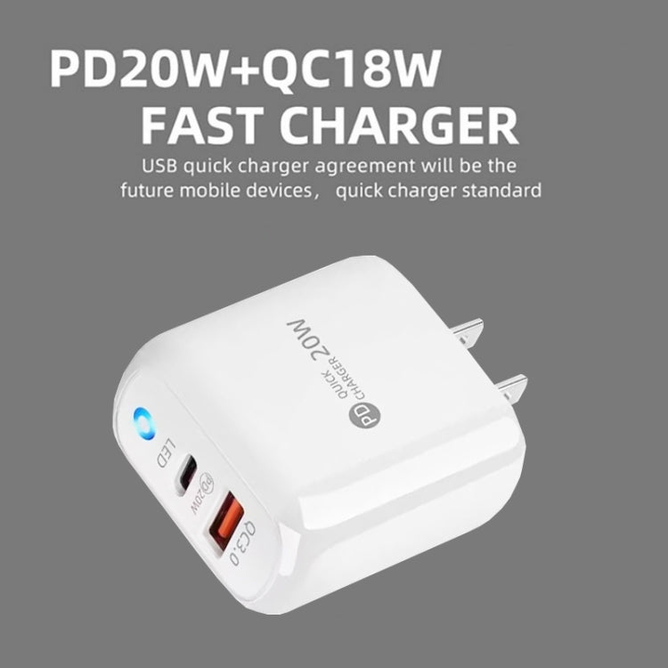 PD04 PD20W Type-C + QC18W USB Mobile Phone Charger with LED Indicator, US Plug(White) - USB Charger by buy2fix | Online Shopping UK | buy2fix