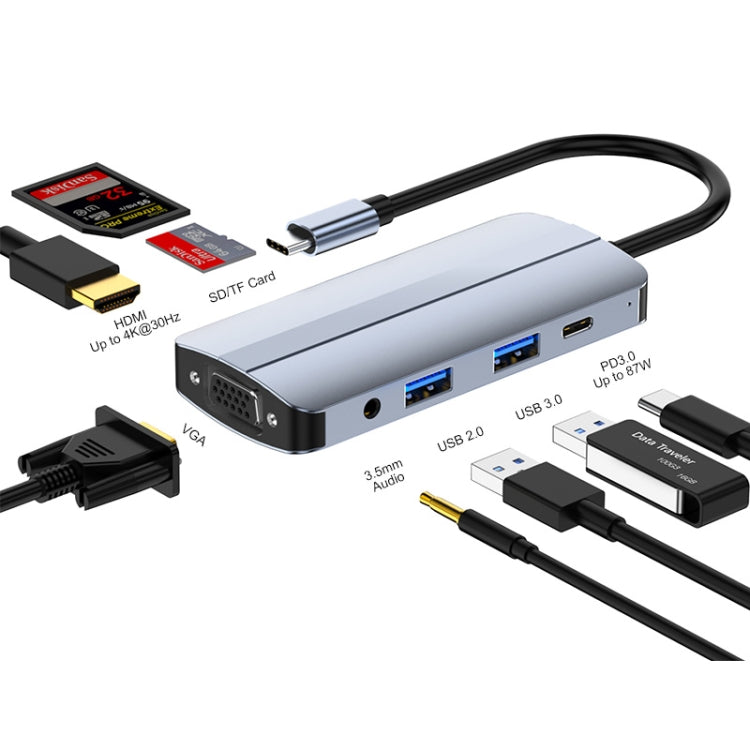 JUNSUNMAY 8 in 1 Type-C to 4K HDMI + VGA Docking Station Adapter PD Quick Charge Hub - USB HUB by JUNSUNMAY | Online Shopping UK | buy2fix