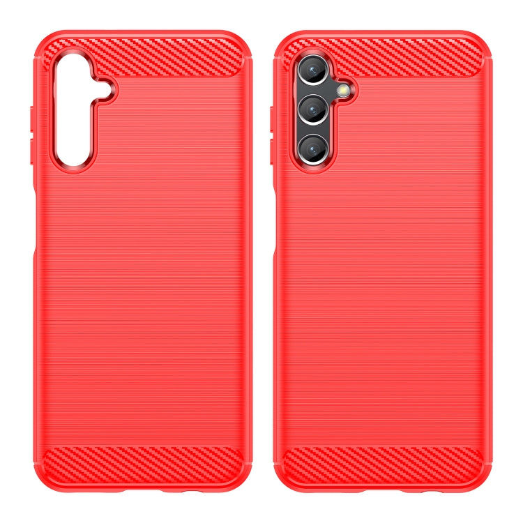 For Samsung Galaxy A14 4G Brushed Texture Carbon Fiber TPU Phone Case(Red) - Galaxy Phone Cases by buy2fix | Online Shopping UK | buy2fix