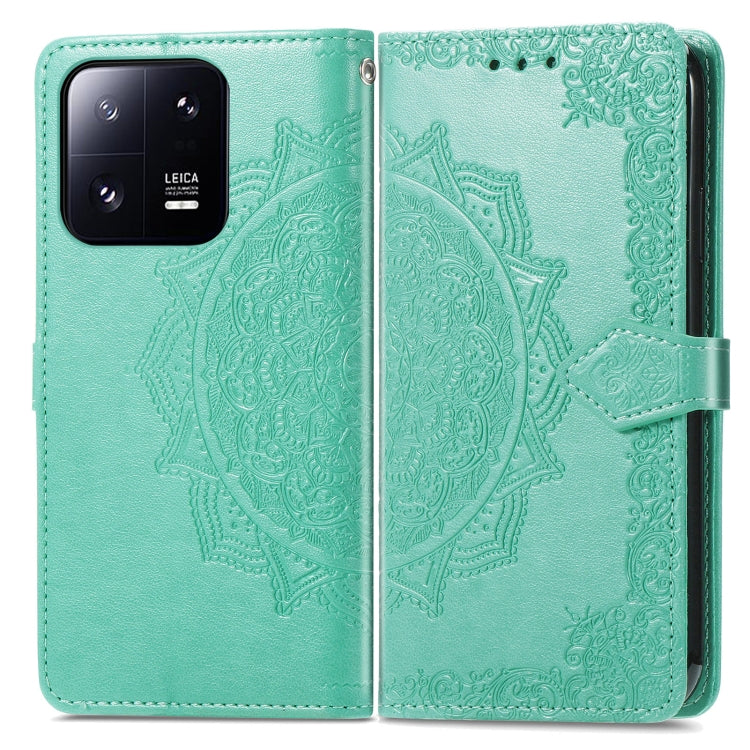 For Xiaomi 13 Mandala Flower Embossed Leather Phone Case(Green) - 13 Cases by buy2fix | Online Shopping UK | buy2fix