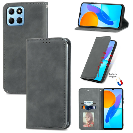 For Honor X6 Retro Skin Feel Magnetic Flip Leather Phone Case(Gray) - Honor Cases by buy2fix | Online Shopping UK | buy2fix