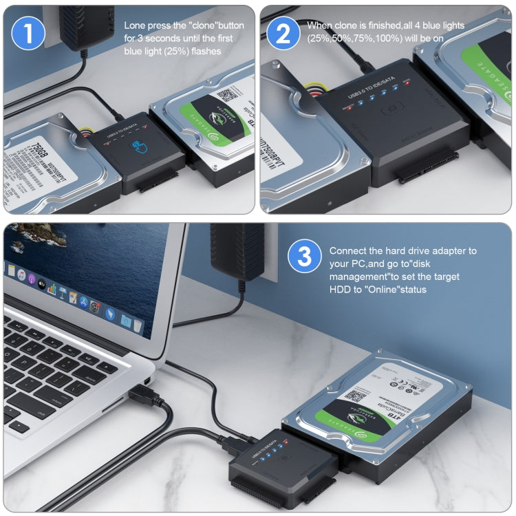 USB3.0 to SATA or IDE Hard Drive Adapter Converter With Clone Function -  by buy2fix | Online Shopping UK | buy2fix