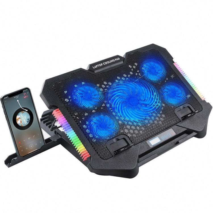 S500 Adjustable Height 5 Quiet Fans RGB Gaming Laptop Cooling Pad with Phone Holder -  by buy2fix | Online Shopping UK | buy2fix